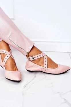 Discount Składane Skórzane Baleriny Lu Boo Różowe Damskie Baleriny Klasyczne