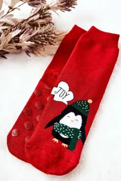 Skarpetki|Skarpetki>Aura.via Skarpetki Antypoślizgowe Błyszczące Pingwin Czerwone