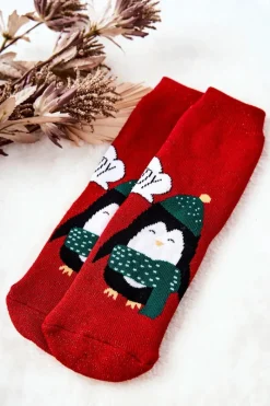 Skarpetki|Skarpetki>Aura.via Skarpetki Antypoślizgowe Błyszczące Pingwin Czerwone