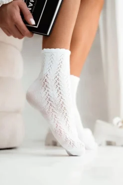 Hot Milena Skarpetki Damskie Ażurowe Białe Biały