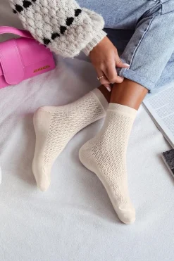 Online Skarpetki Damskie Ażurowe Ecru Skarpetki|Skarpetki