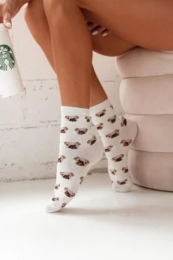 Clearance Milena Skarpetki Damskie Bawełniane W Mopsy Biały