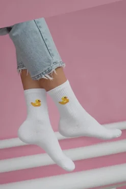 Hot Milena Skarpetki Damskie Bawełniane Kaczuszki Białe