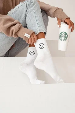 Hot Milena Skarpetki Damskie Bawełniane Emotki Białe