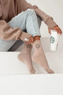 Outlet Milena Skarpetki Damskie Bawełniane Emotki Beżowe