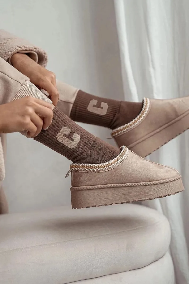 Skarpetki|Skarpetki>Milena Skarpetki Damskie Frotte Z Literą C Brązowe Brązowy