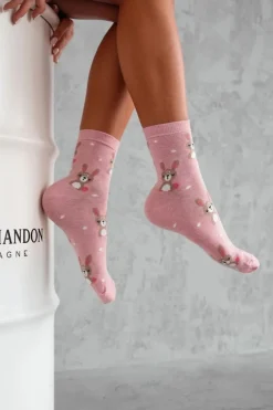 Skarpetki|Skarpetki>Milena Skarpetki damskie Króliki i Kropki Różowe