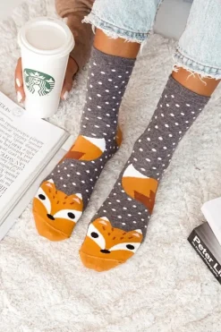 Hot Milena Skarpetki Damskie Lis I Kropki Ciemnoszare