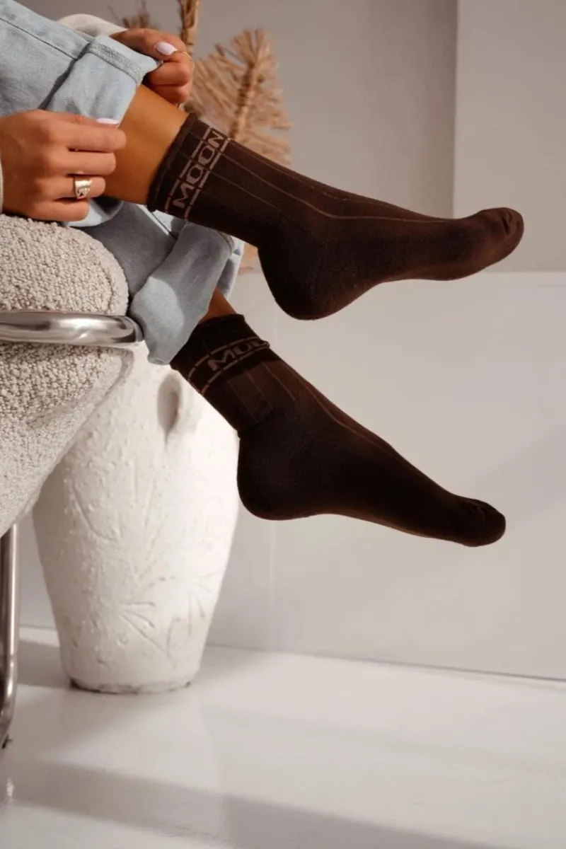 Best Skarpetki Damskie Półfrotte UNIQUE Bezuciskowe MOON Czekoladowe Skarpetki|Skarpetki