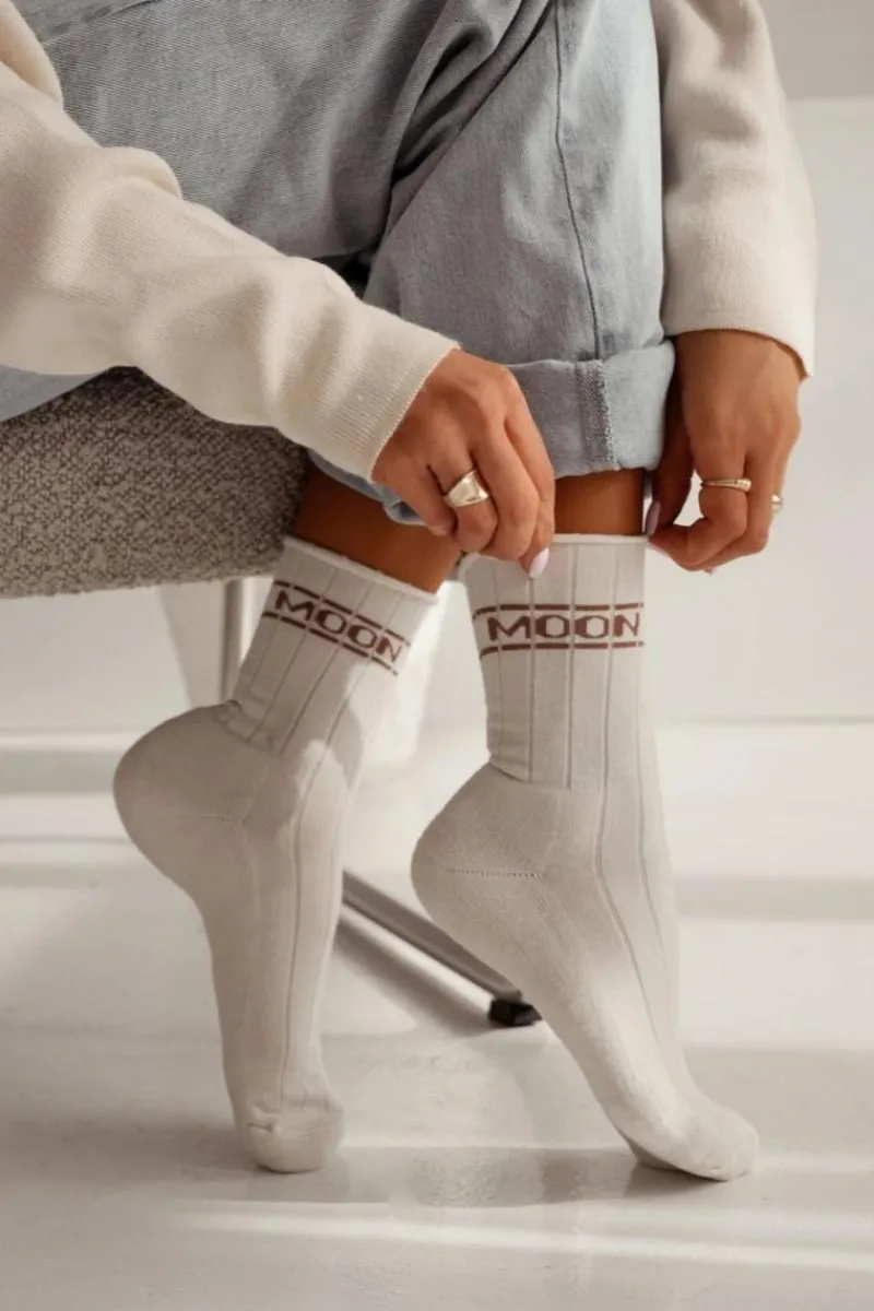 Skarpetki|Skarpetki>Milena Skarpetki Damskie Półfrotte UNIQUE Bezuciskowe MOON Ecru Biały