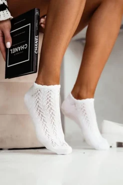 Sale Milena Skarpetki Damskie Stopki Ażurowe Białe Biały