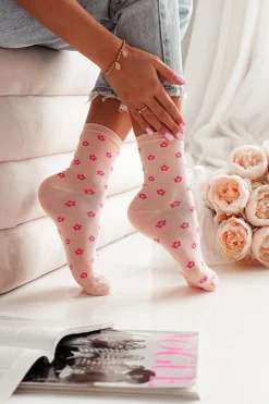 Hot Skarpetki Damskie W Drobne Kwiatuszki Brzoskwiniowe Skarpetki|Skarpetki