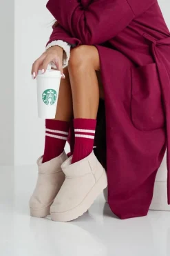 Skarpetki|Skarpetki>Milena Skarpetki Damskie Warkocz Z Paskami Bordowe Czerwony