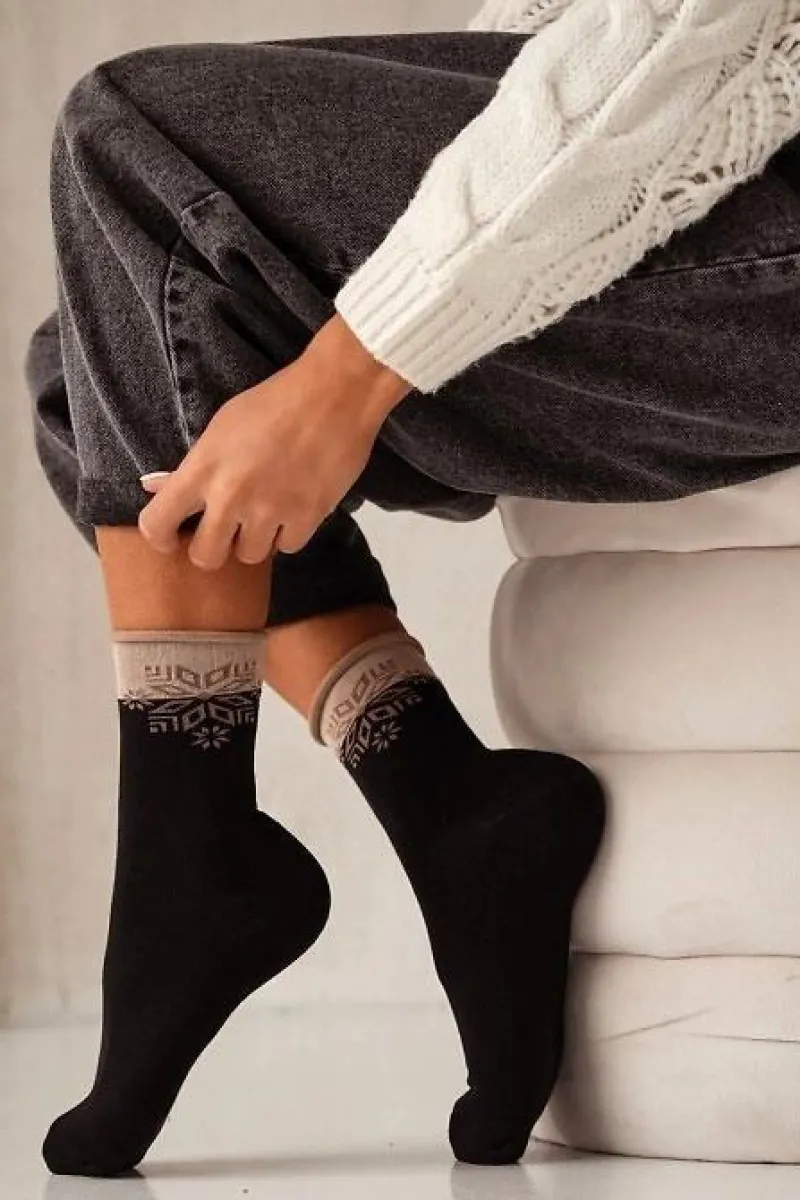 Skarpetki|Skarpetki>Milena Skarpetki Damskie Świąteczne Półfrotte UNIQUE Bezuciskowe Gwiazdka Czarne