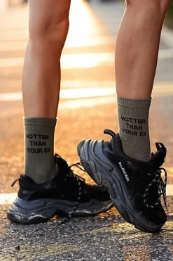 Best Skarpetki Damskie Z Napisem Hotter Than Your Ex Oliwkowe Skarpetki|Skarpetki