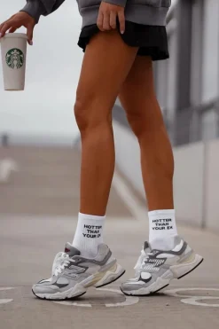 Clearance Milena Skarpetki Damskie Z Napisem Hotter Than Your Ex Białe