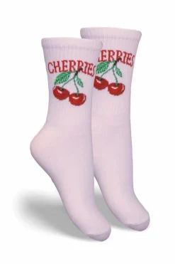 Sale Skarpetki Dziecięce Młodzieżowe CHERRIES Pudrowy Róż Skarpetki|Skarpetki