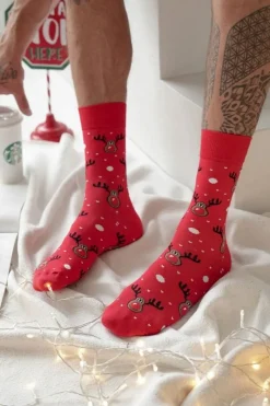 Best Milena Skarpetki Męskie Świąteczne Renifer Czerwone
