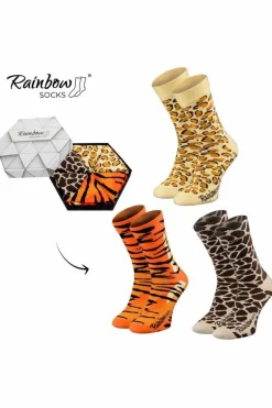 Skarpetki Rainbow Socks W Motywy Dzikich Zwierząt Żyrafa Pantera Tygrys 3 Pary Skarpetki|Skarpetki