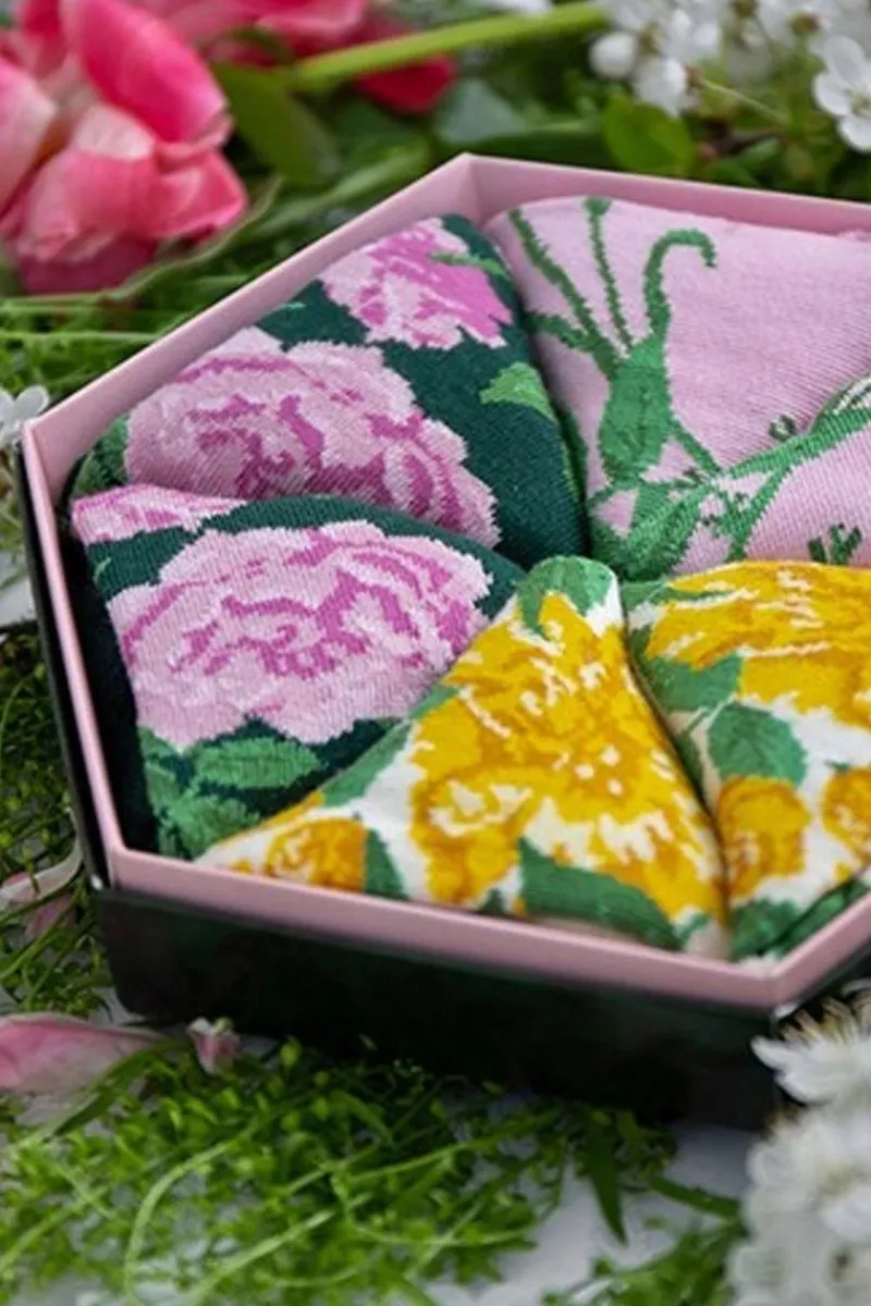 Sale ZOOKSY/RAINBOW SOCKS Skarpetki Rainbow Socks W Kwiaty Róże Peonie Pąki 3 Pary