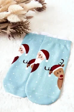 Skarpetki Stopki Mikołaj I Renifer Niebieskie Skarpetki|Skarpetki