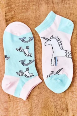 Skarpetki|Skarpetki>Boto Skarpetki Stopki Nie Do Pary Z Jednorożcem Miętowo-Różowe