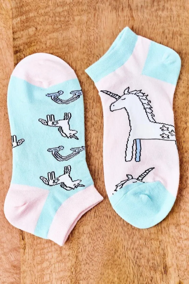 Skarpetki|Skarpetki>Boto Skarpetki Stopki Nie Do Pary Z Jednorożcem Miętowo-Różowe