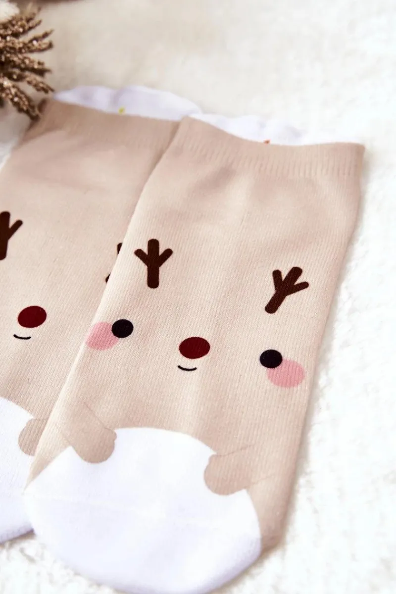 Outlet Skarpetki Stopki Renifer Beżowe Skarpetki|Skarpetki