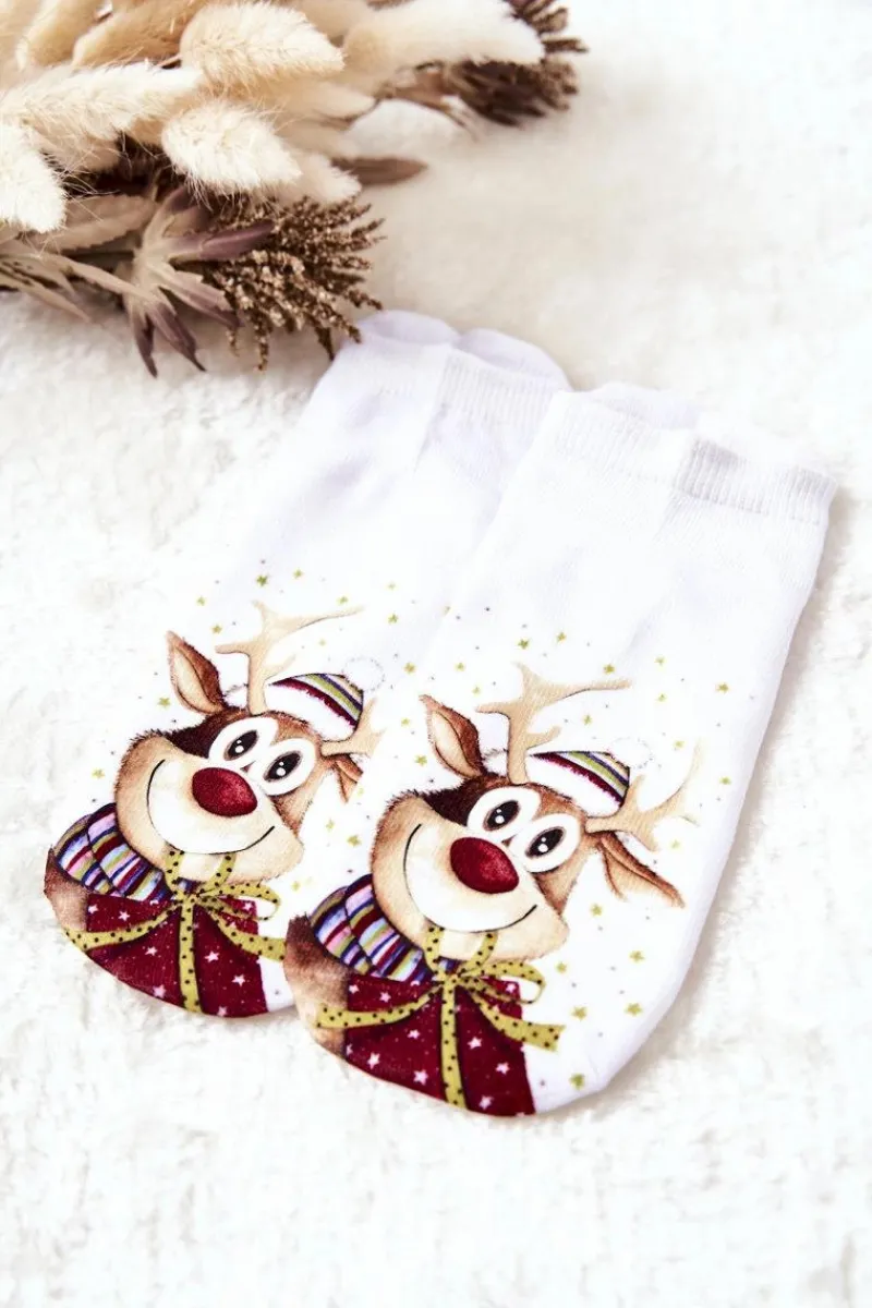 Outlet Skarpetki Stopki Renifer W Czapce Białe Skarpetki|Skarpetki