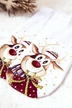 Outlet Skarpetki Stopki Renifer W Czapce Białe Skarpetki|Skarpetki