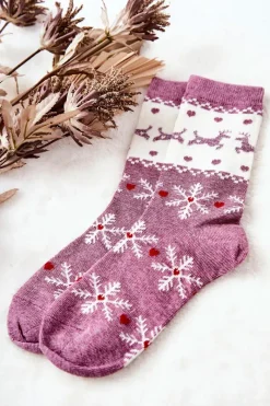 Outlet Aura.via Skarpetki W Świąteczny Wzór Różowo-Białe