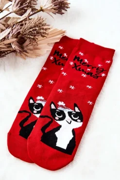 Skarpetki|Skarpetki>Aura.via Skarpetki Świąteczne Kotek Czerwone