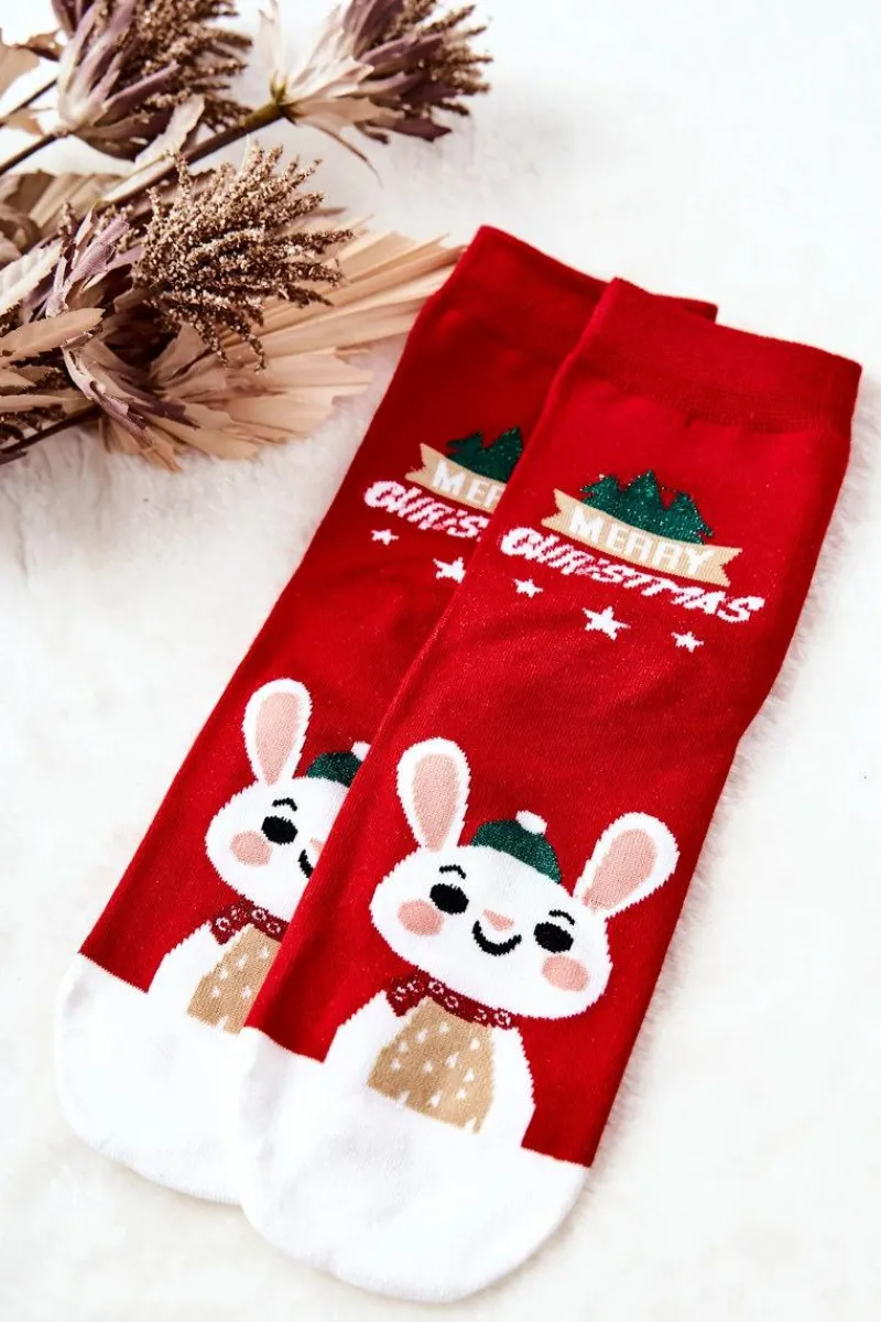 Skarpetki|Skarpetki>Aura.via Skarpetki Świąteczne Królik Czerwone