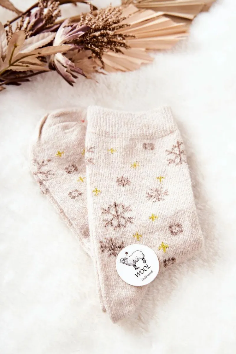 Skarpetki|Skarpetki>Aura.via Skarpetki Świąteczne Śnieżynki Beżowe