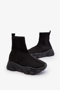 Chłopięce|Dziewczęce></noscript>Boto Skarpetkowe Buty Sportowe Dziecięce Czarne Zaelin Czarny