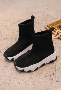 Outlet Skarpetkowe Buty Sportowe Dziecięce Czarno-Białe Zaelin Dzieci Chłopięce|Dziewczęce