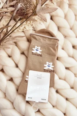 Skarpety Damskie We Wzory Beżowe Skarpetki|Skarpetki