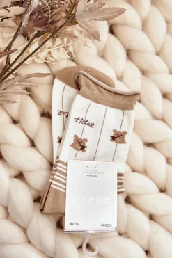 Hot Aura.via Skarpety Damskie We Wzory Beżowo-Białe