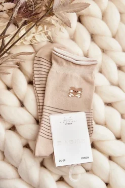 Outlet Skarpety Damskie We Wzory Jasnobeżowe Skarpetki|Skarpetki