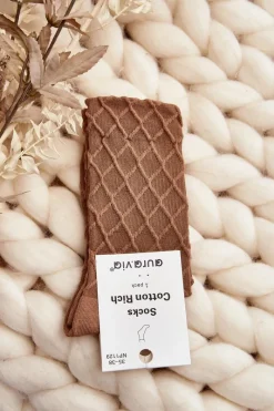 New Aura.via Skarpety Damskie Z Ozdobnym Tłoczeniem Jasnobrązowe