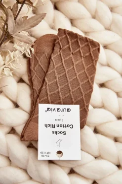 New Aura.via Skarpety Damskie Z Ozdobnym Tłoczeniem Jasnobrązowe