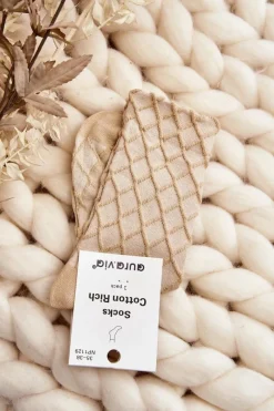 Skarpetki|Skarpetki>Aura.via Skarpety Damskie Z Ozdobnym Tłoczeniem Beżowe