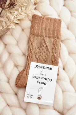 Skarpetki|Skarpetki>Aura.via Skarpety Damskie Z Tłoczeniem Brązowe