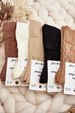 Online Skarpety Damskie Z Tłoczeniem Beżowe Skarpetki|Skarpetki