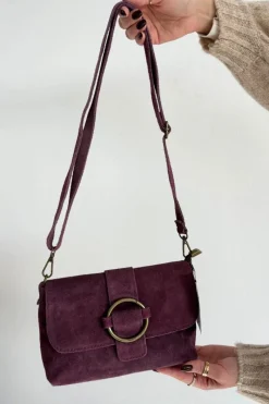 Outlet Skórzana Zamszowa Mała Torebka Fioletowa Jessel Listonoszki