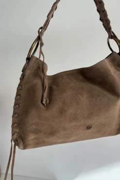 Torebki Klasyczne|Listonoszki>Boto Skórzana Zamszowa Torebka Z Ozdobnym Sznurowaniem Ciemnobeżowa Janelis Beżowy