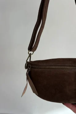 New Skórzana Zamszowa Torebka Nerka Brązowa Wessa Nerki