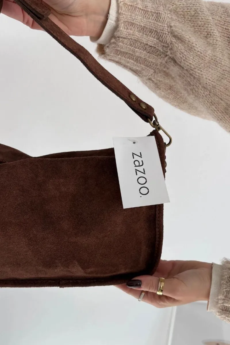 Torebki Klasyczne>Boto Skórzana Zamszowa Torebka Zdobiona Dżetami Brązowa Savra Brązowy