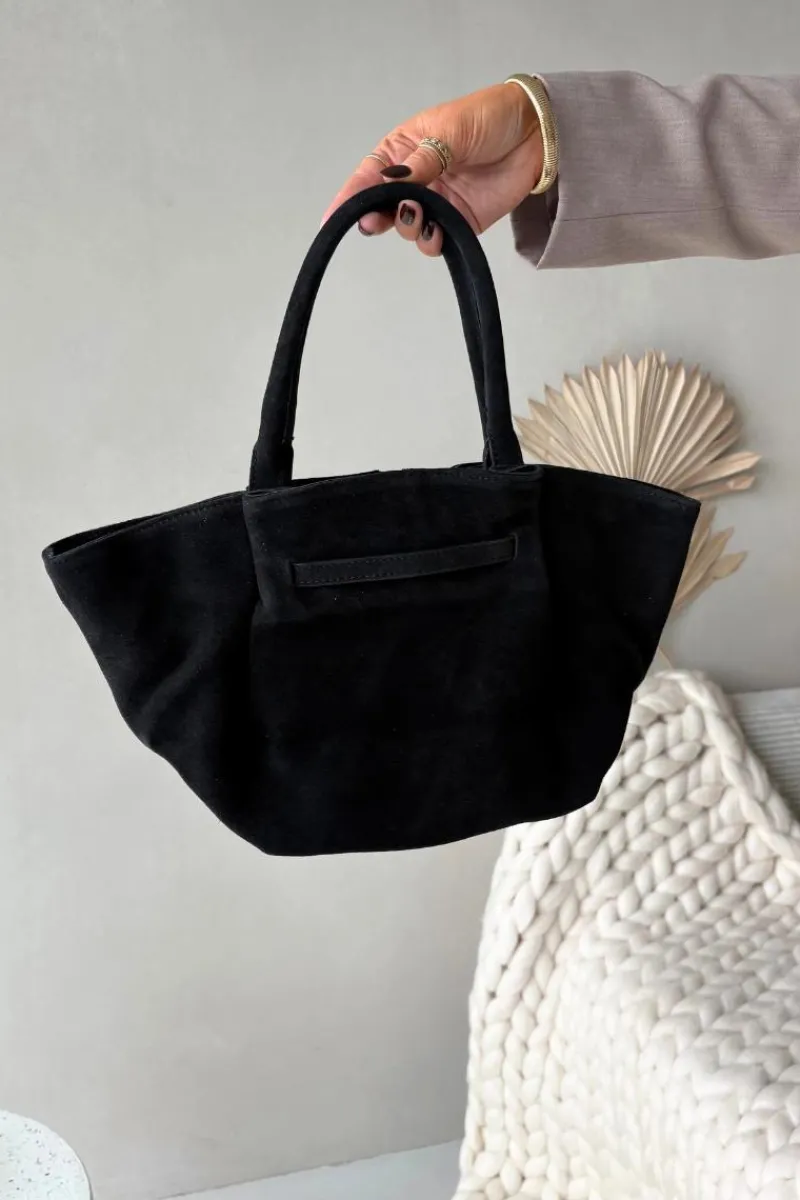 Torebki Klasyczne>Boto Skórzana Zamszowa Torebka Czarna Orselle Czarny