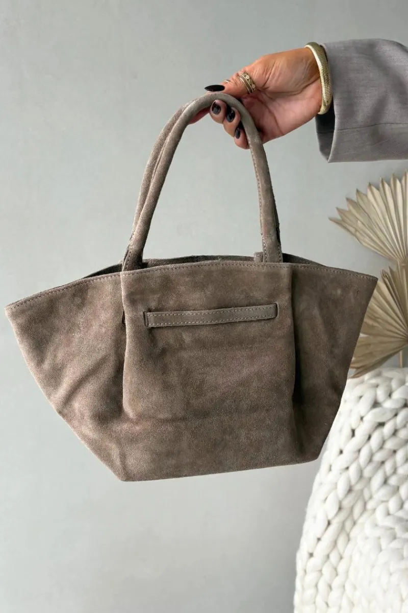 Torebki Klasyczne>Boto Skórzana Zamszowa Torebka Beżowa Orselle Beżowy